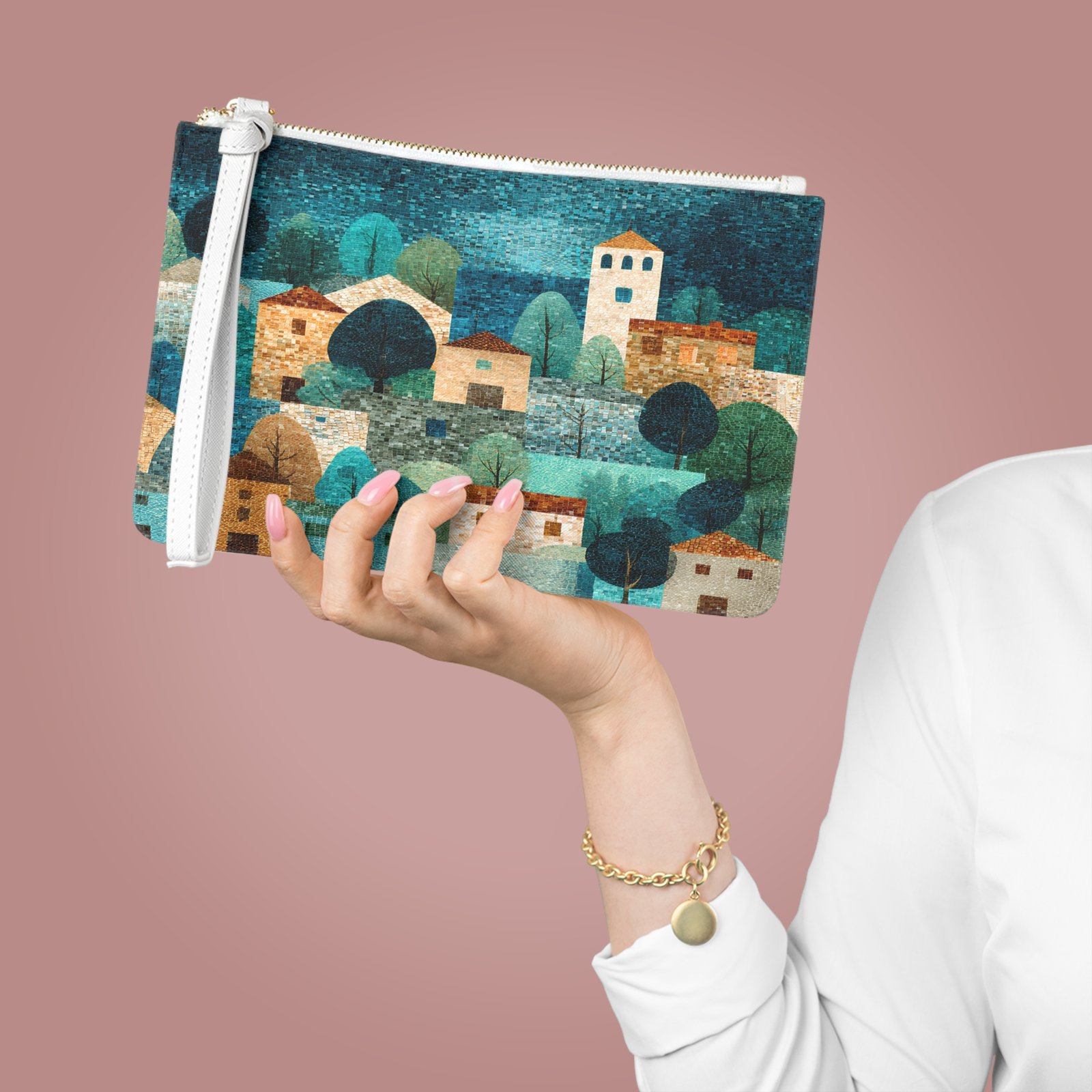 Artistic Clutch Bag - Colorful Landscape Print, Versatile Travel Organizer, Perfect for Parties, Gifts, and Everyday Use - Image 2