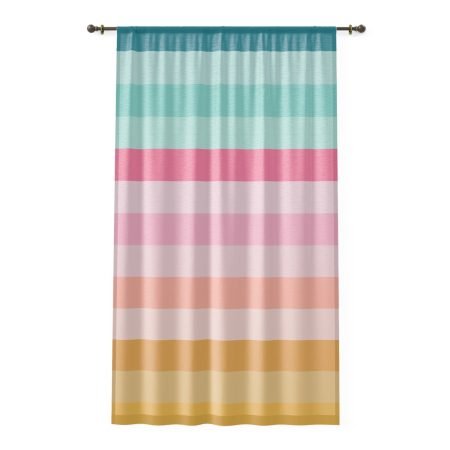 Bright Striped Window Curtain, Reversible Sheer Fabric Drapes for Living Room, Pastel Home Décor, Light Filtering and Style