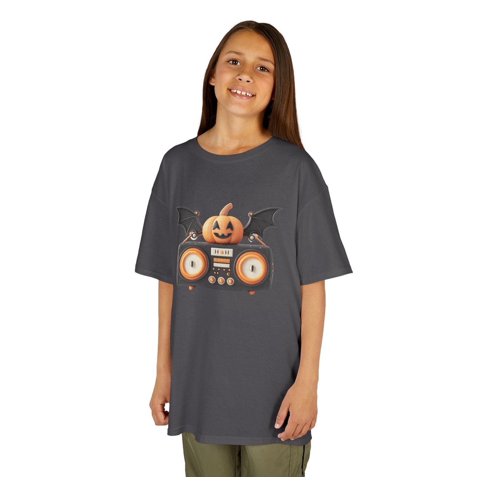 Halloween Pumpkin Boombox Kids Tee, Fun Graphic Tee, Kids Halloween T-Shirt, Spooky Season Gift, Cute Trick or Treat Shirt - Image 7