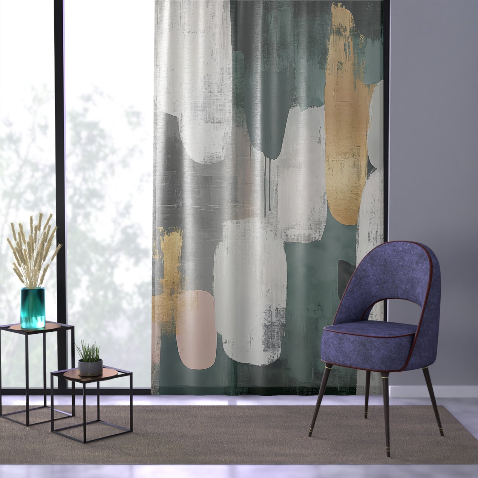 Artistic Window Curtain with Abstract Design, Boho Home Decor, Geometric Print, Living Room Accessory, Modern Interior Styling - Image 3