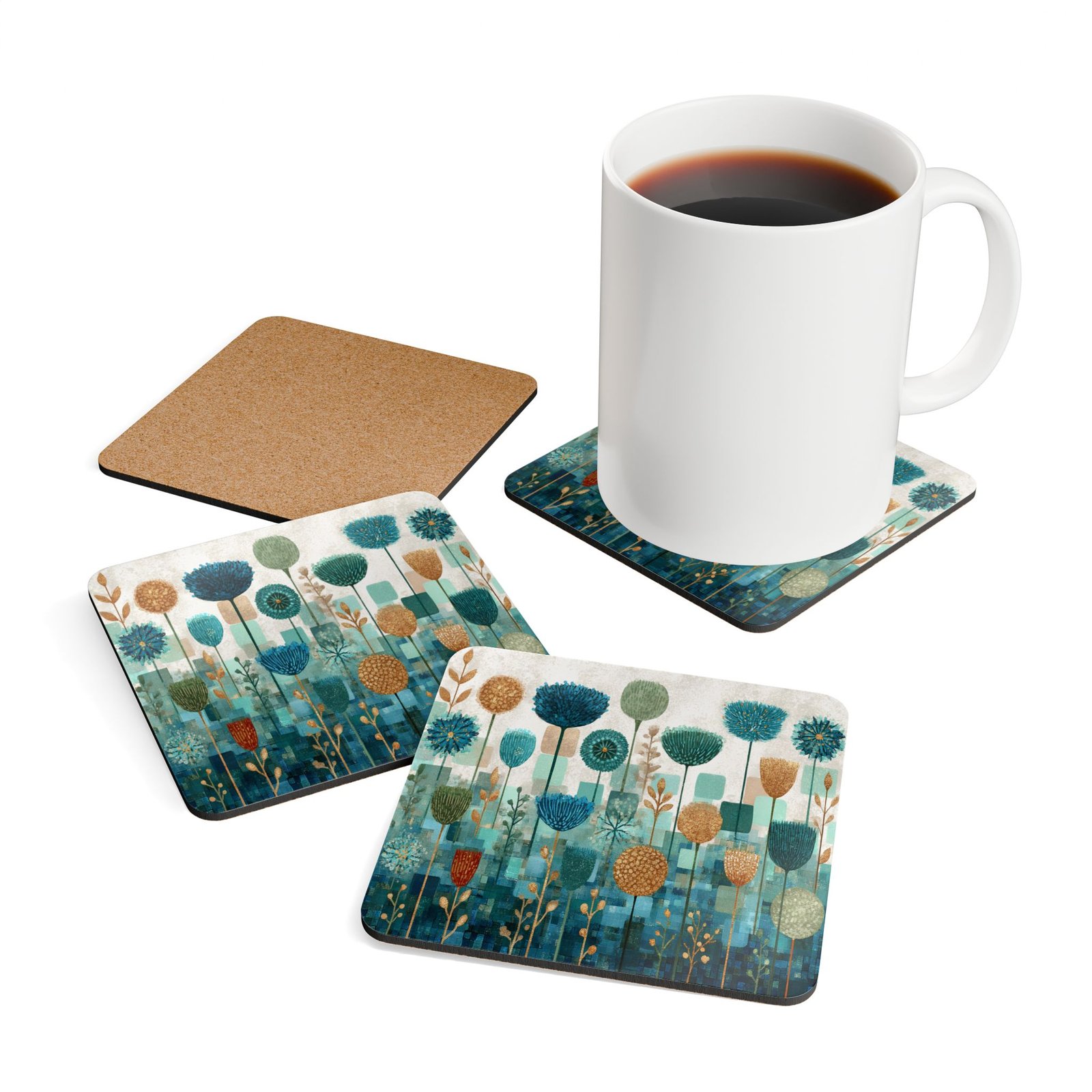 Floral Cork Coaster Set | Eco-Friendly Drink Coasters, Home Decor, Gift for Her, Kitchen Accessories, Unique Housewarming Gift - Image 2