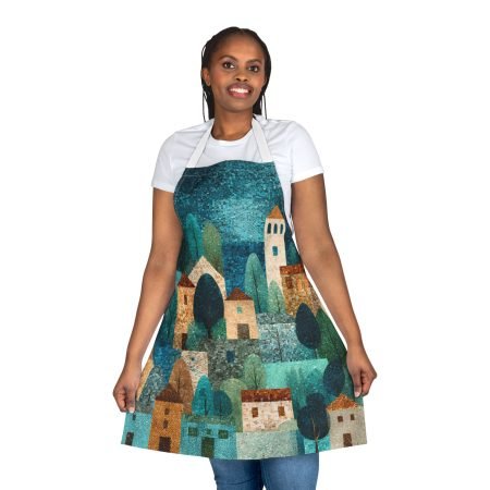 Colorful Landscape Apron, Retro Kitchen Gift for Chefs, Gardening, Cooking, Home Decor, Eco-Friendly Cotton Blend