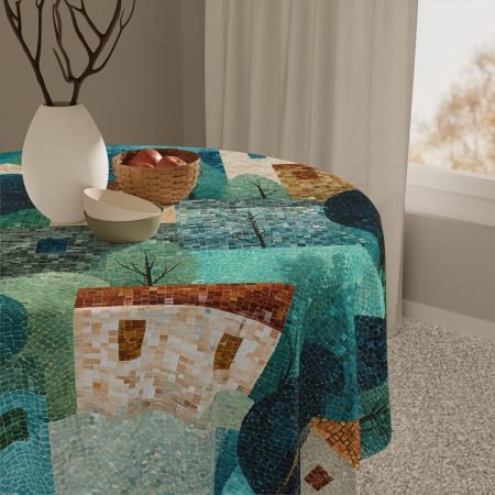 Colorful Village Tablecloth - Cozy Home Decor, Dining Table Cover, Table Setting, Rustic Style, Gift for Housewarming