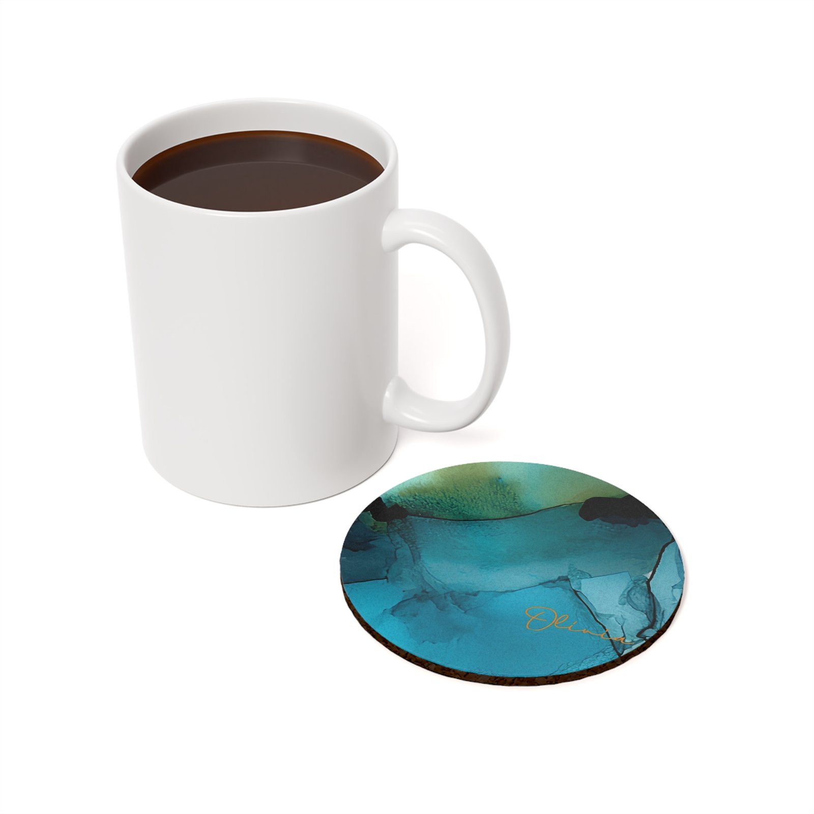 Abstract Teal Coaster Set, Drinkware Accessories, Housewarming Gift, Kitchen Table Decor, Modern Art Coaster - Image 3