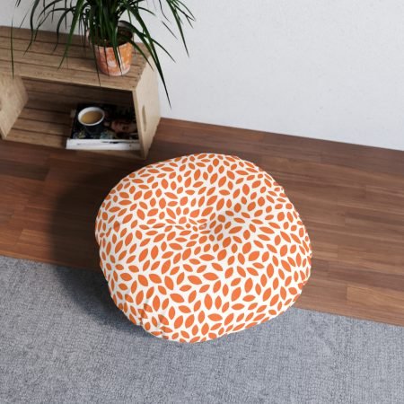 Bright Orange Tufted Floor Pillow - Round Decorative Cushion for Home, Seat Pad, Living Room, Outdoor, Boho Decor