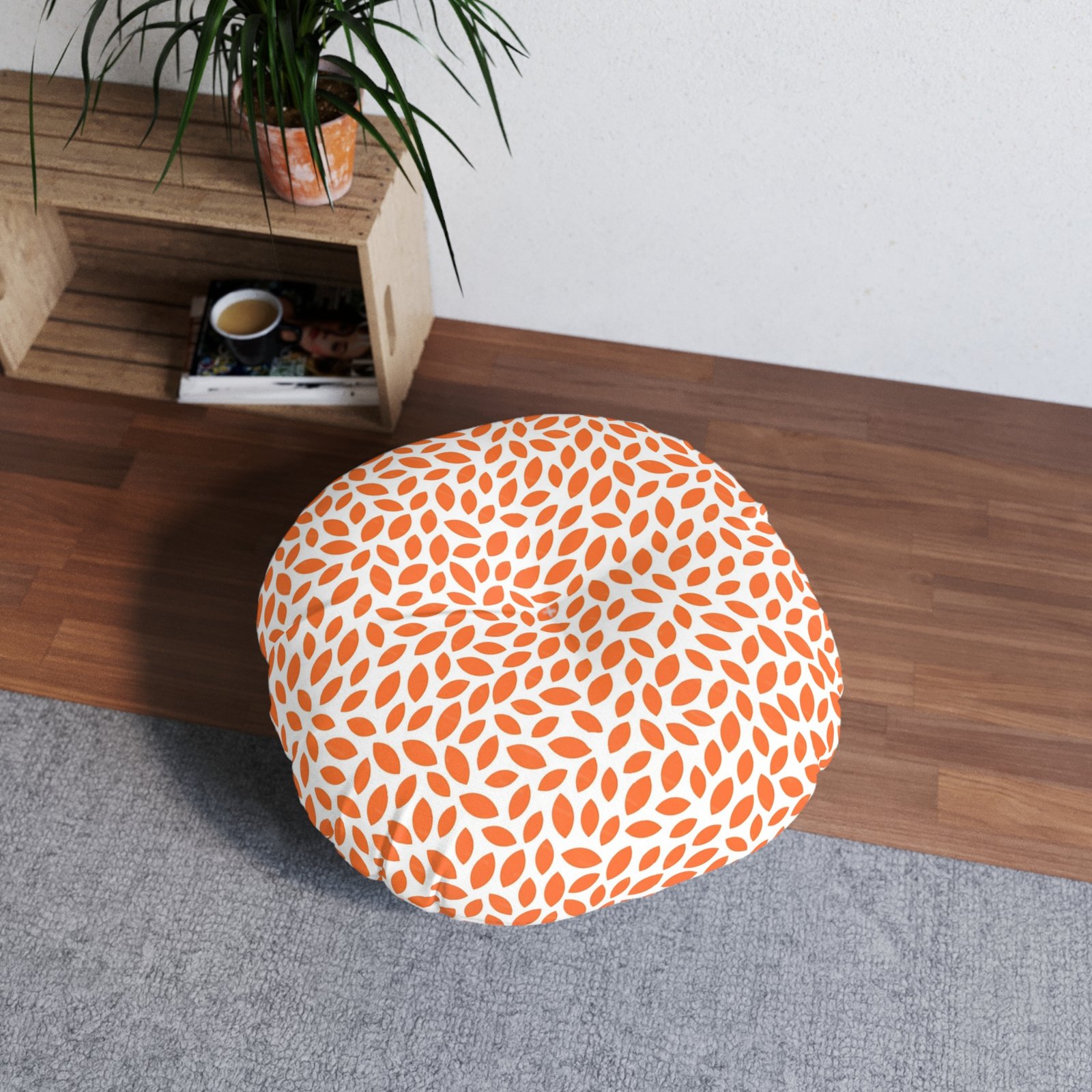 Bright Orange Tufted Floor Pillow - Round Decorative Cushion for Home, Seat Pad, Living Room, Outdoor, Boho Decor