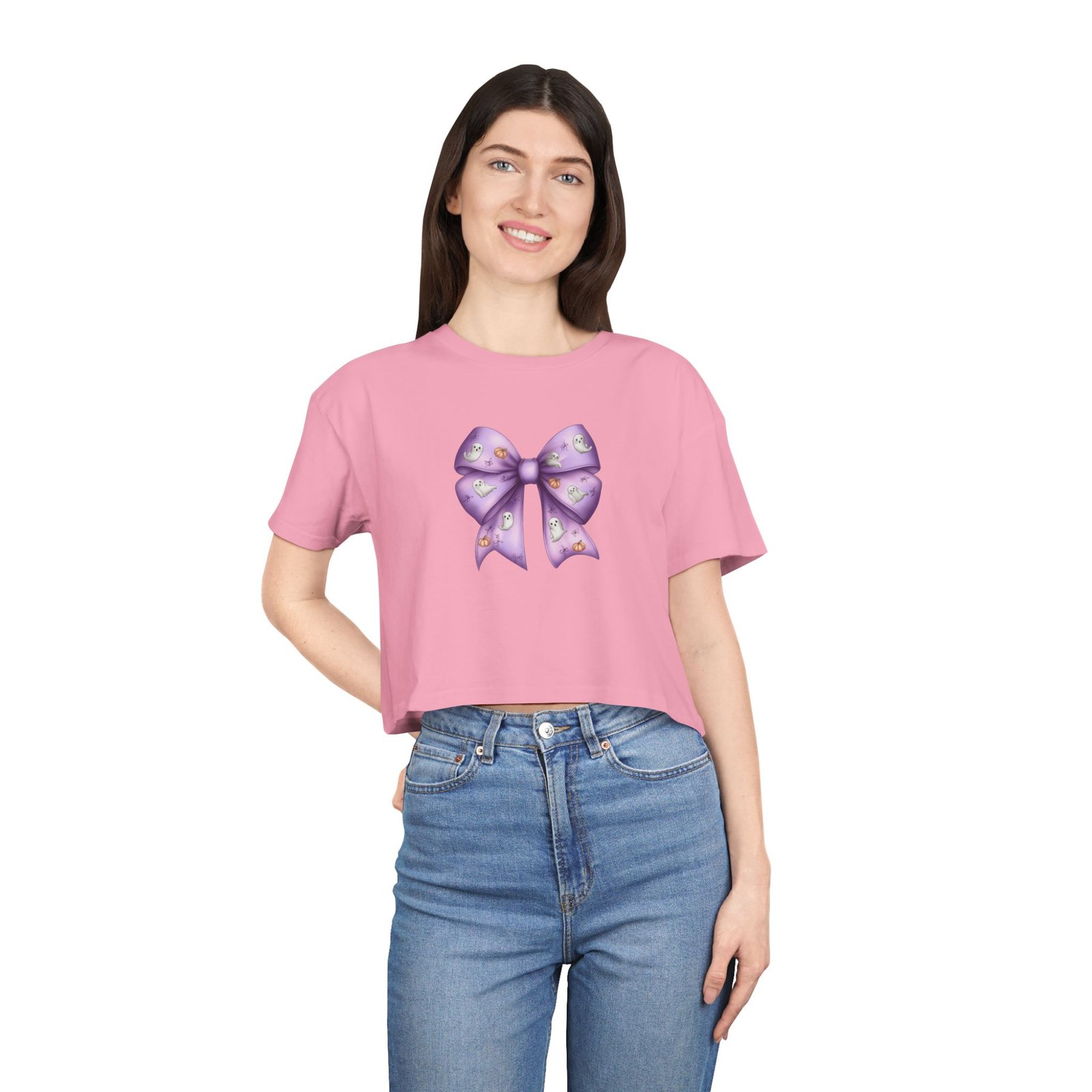 Women's Crop Tee with Purple Bow, Cute Casual Shirt, Summer Outfit, Gift for Her, Trendy Fashion Tee - Image 10
