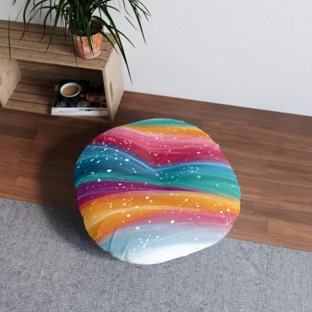 Vibrant Tufted Floor Pillow | Colorful Round Cushion for Living Room | Cozy Decor, Gift for Home, Boho Style, Fall Accent
