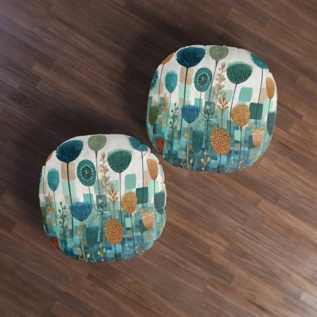 Vibrant Floral Tufted Floor Pillow, Round - Cozy Decor, Living Room Accessory, Bohemian Style Cushion, Gift for Home, Plant Lover's Decor
