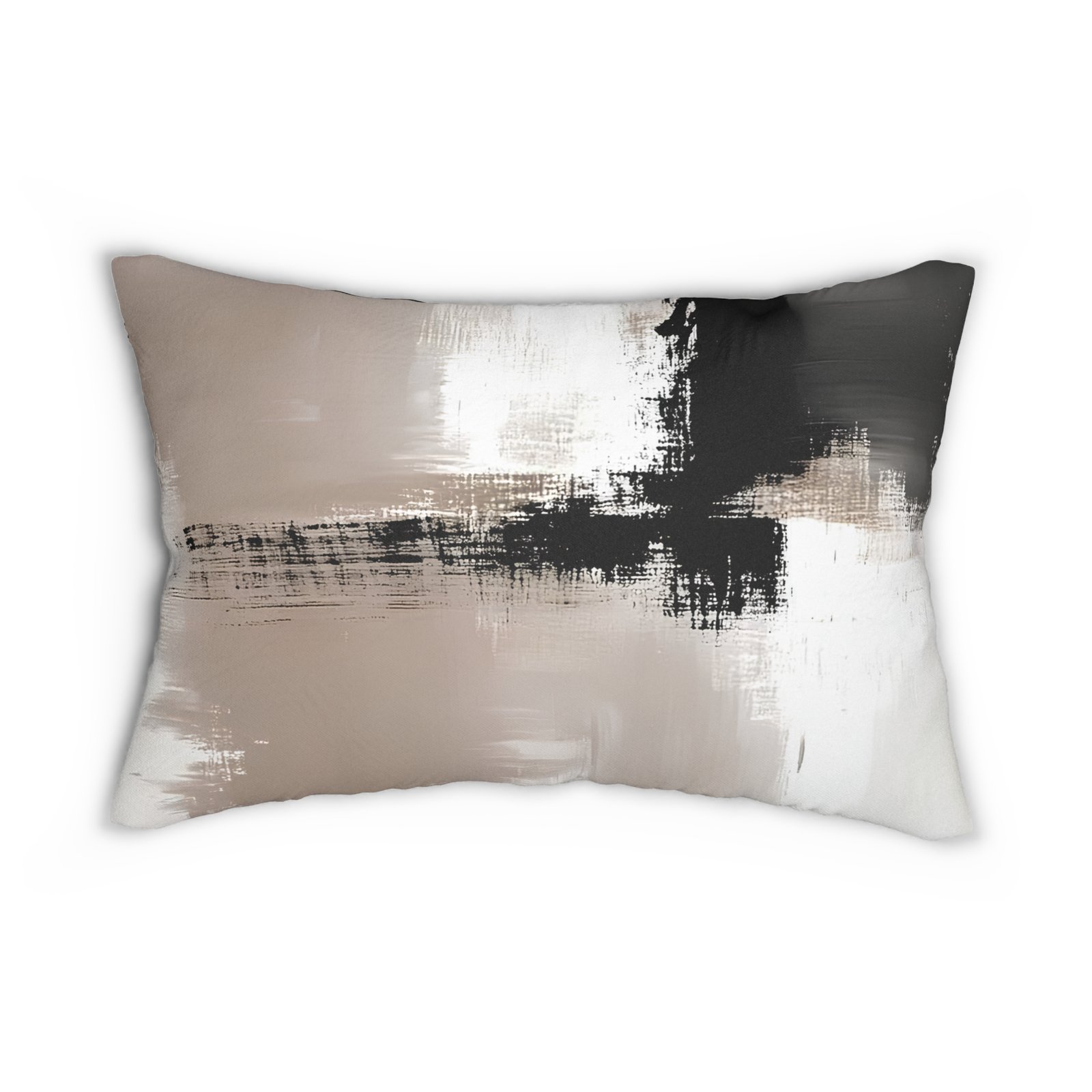 Modern Abstract Lumbar Pillow, Decorative Cushion for Living Room, Boho Home Decor, Black and Beige Throw Pillow, Unique Gift Idea - Image 2