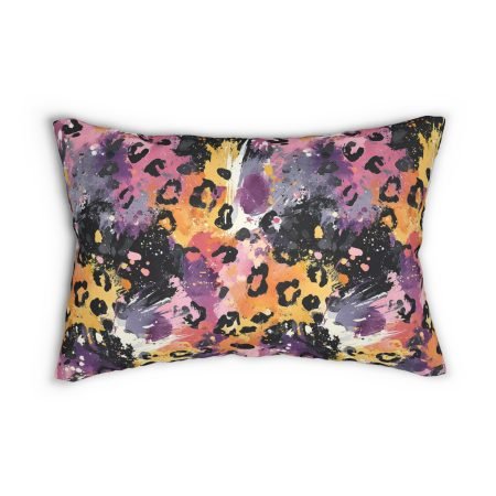 Vibrant Leopard Print Lumbar Pillow, Boho Decor, Animal Print Cushion, Colorful Home Accent, Perfect Gift for Nature Lovers