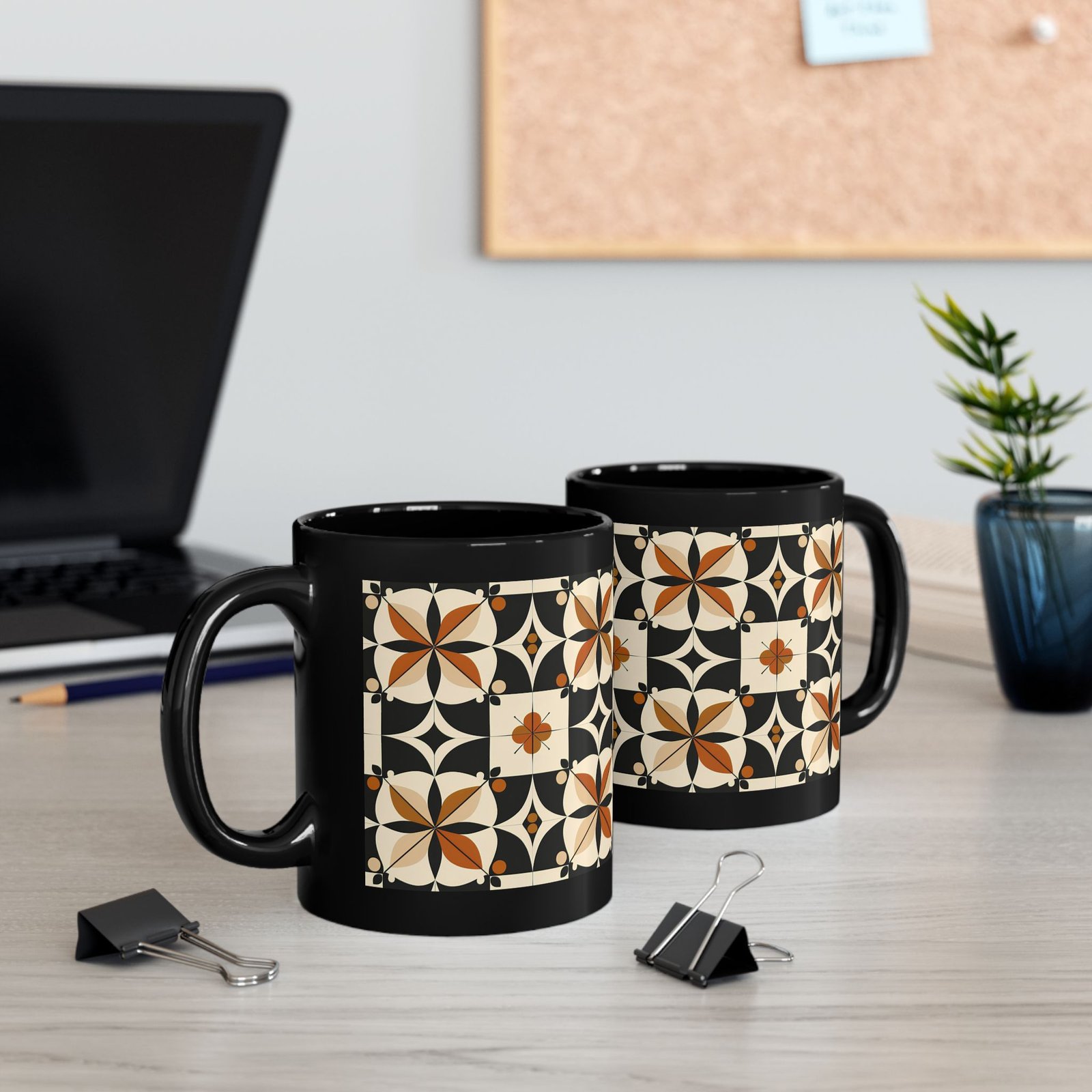 Ornate Black Mug - Bohemian Style, Tea Lover Gift, Coffee Enthusiast, Home Decor, Unique Kitchenware, Elegant Drinkware - Image 2