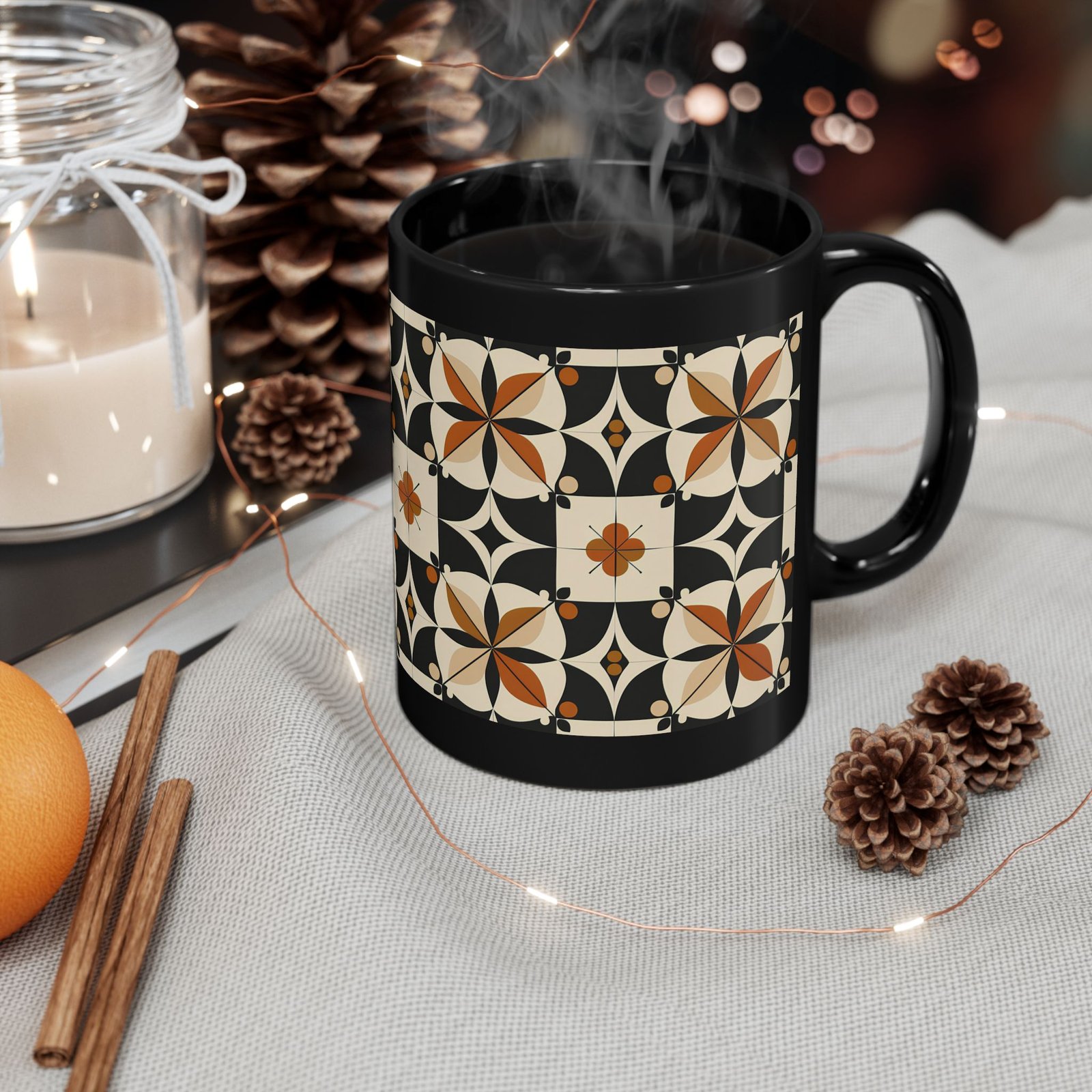 Ornate Black Mug - Bohemian Style, Tea Lover Gift, Coffee Enthusiast, Home Decor, Unique Kitchenware, Elegant Drinkware - Image 3
