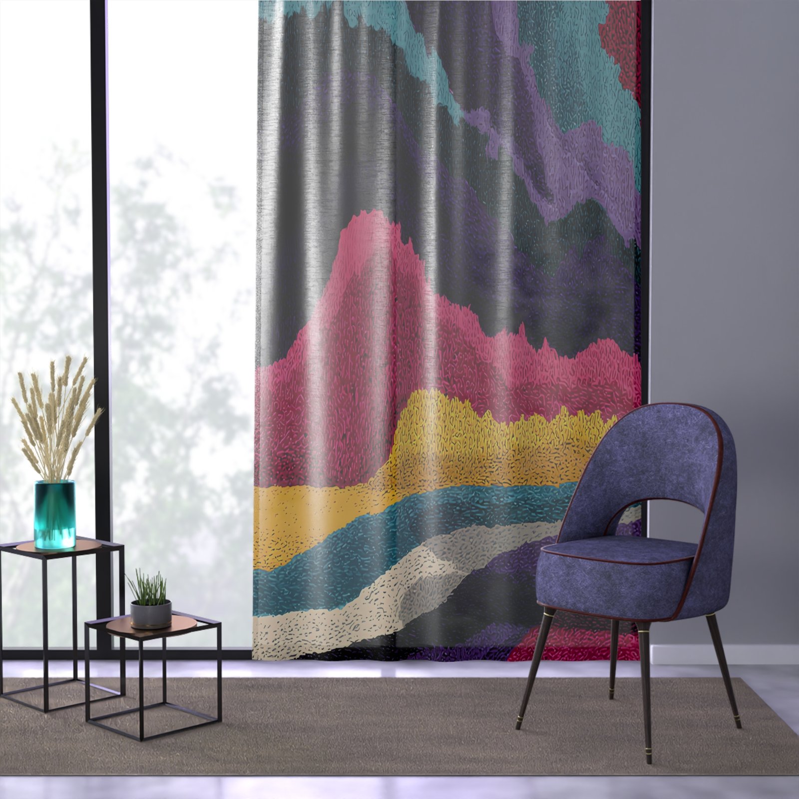 Vibrant Abstract Window Curtain, Colorful Home Decor, Bohemian Style Drapes, Living Room Accessories, Modern Art Window Treatments