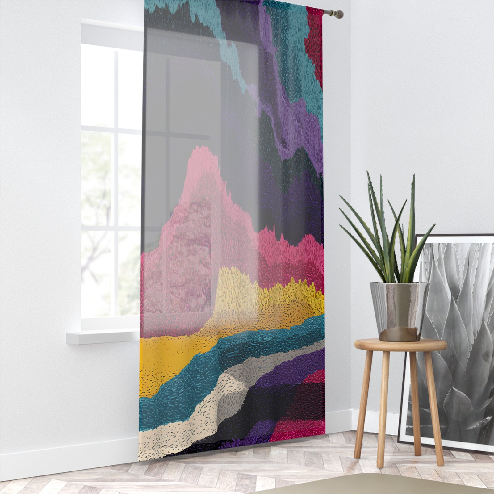 Vibrant Abstract Window Curtain, Colorful Home Decor, Bohemian Style Drapes, Living Room Accessories, Modern Art Window Treatments - Image 2