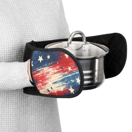 Patriotic Double Oven Mitts - Americana Flag Heat-Resistant Pot Holders