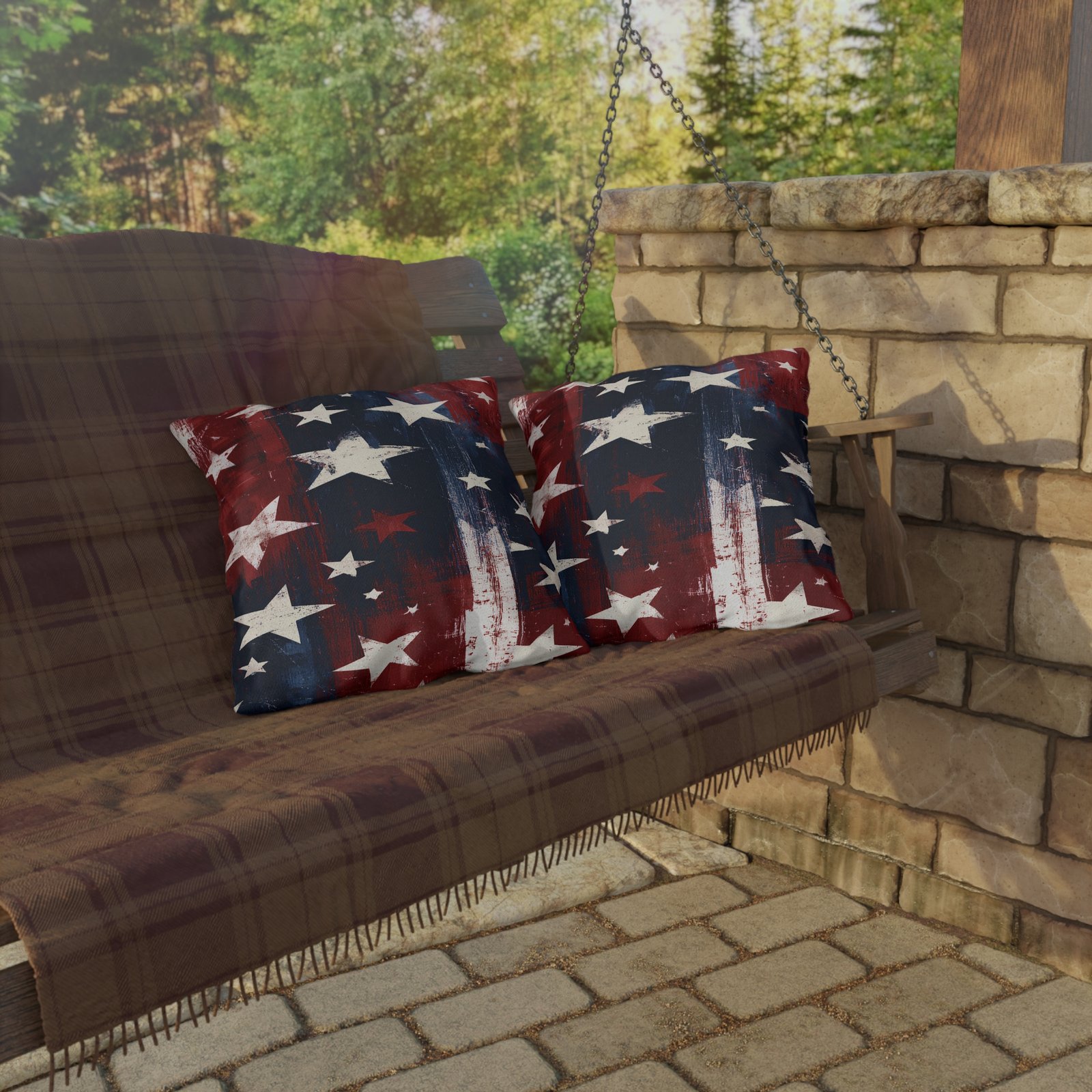 Patriotic Stars Outdoor Pillow – Distressed American Flag Decor for 4th of July & Summer Patios - Image 3