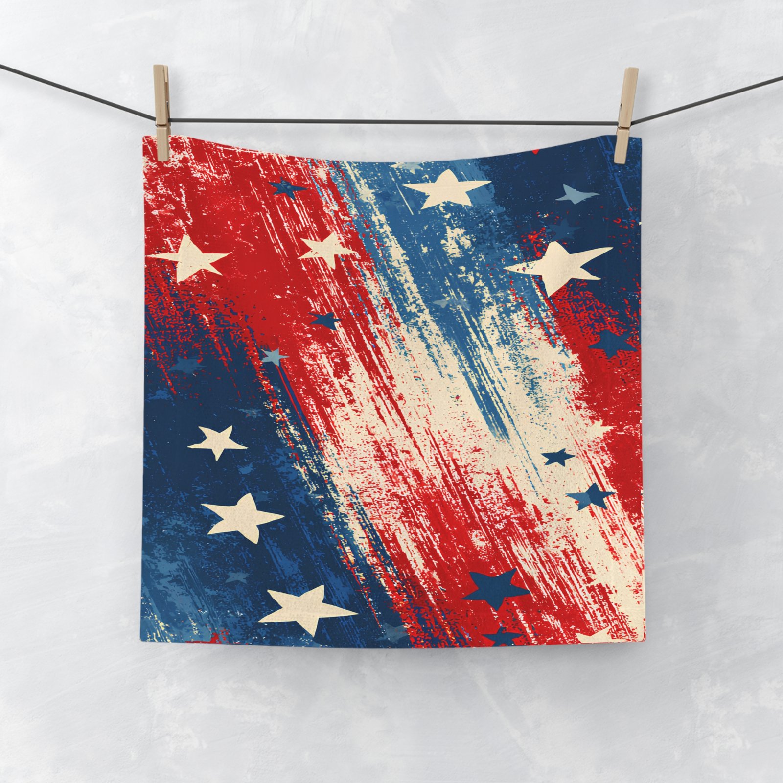 Patriotic Stars Face Towel — Distressed Red White Blue Americana - Image 2