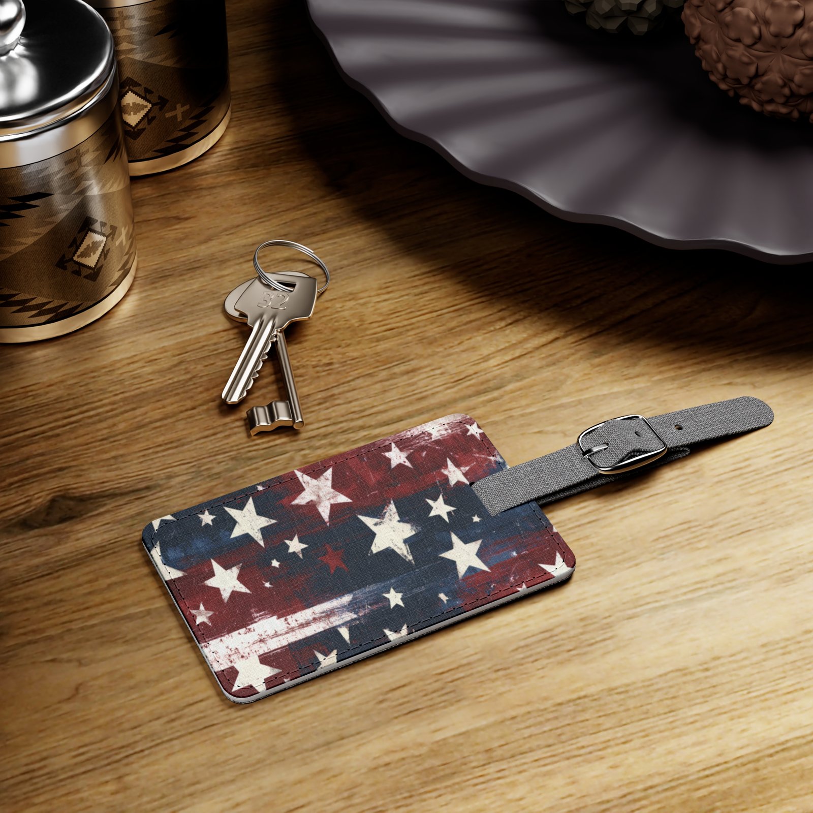 American Flag Stars Luggage Tag — Distressed Patriotic Rectangle Travel ID - Image 2