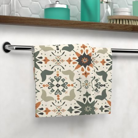 Decorative Face Towel with Geometric Floral Design