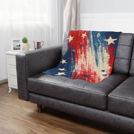 Patriotic Stars Minky Blanket - Vintage Red White Blue Throw