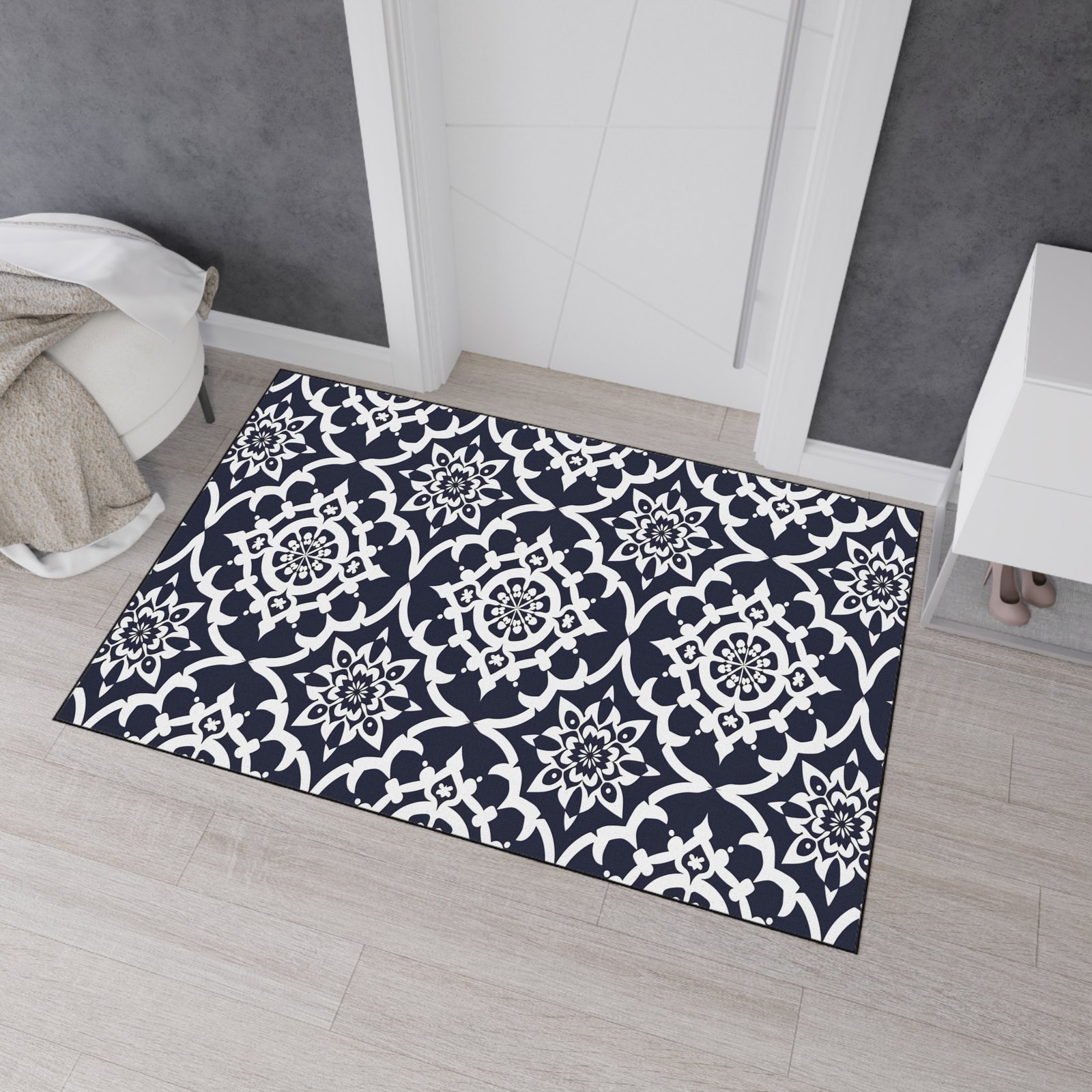 Navy Moroccan Tile Heavy-Duty Floor Mat