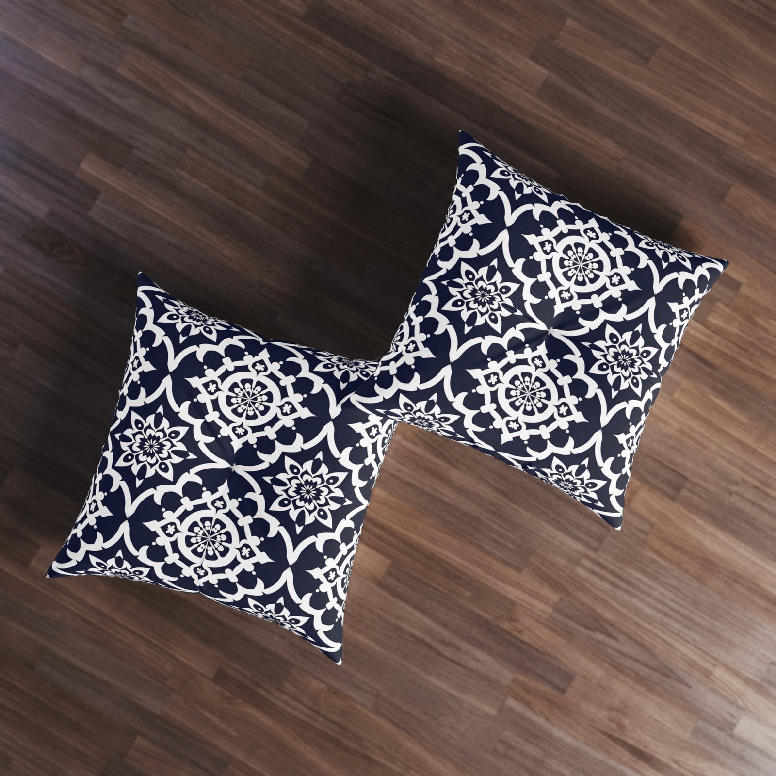 Navy Moroccan Tile Tufted Floor Pillow — Square Decorative Accent - Image 2