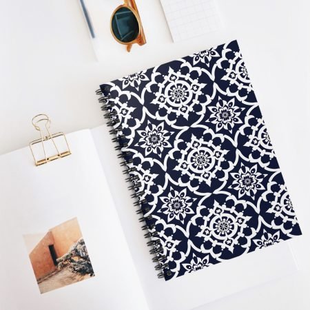 Navy Moroccan Tile Spiral Notebook — Ruled Journal for Notes & To‑Do Lists