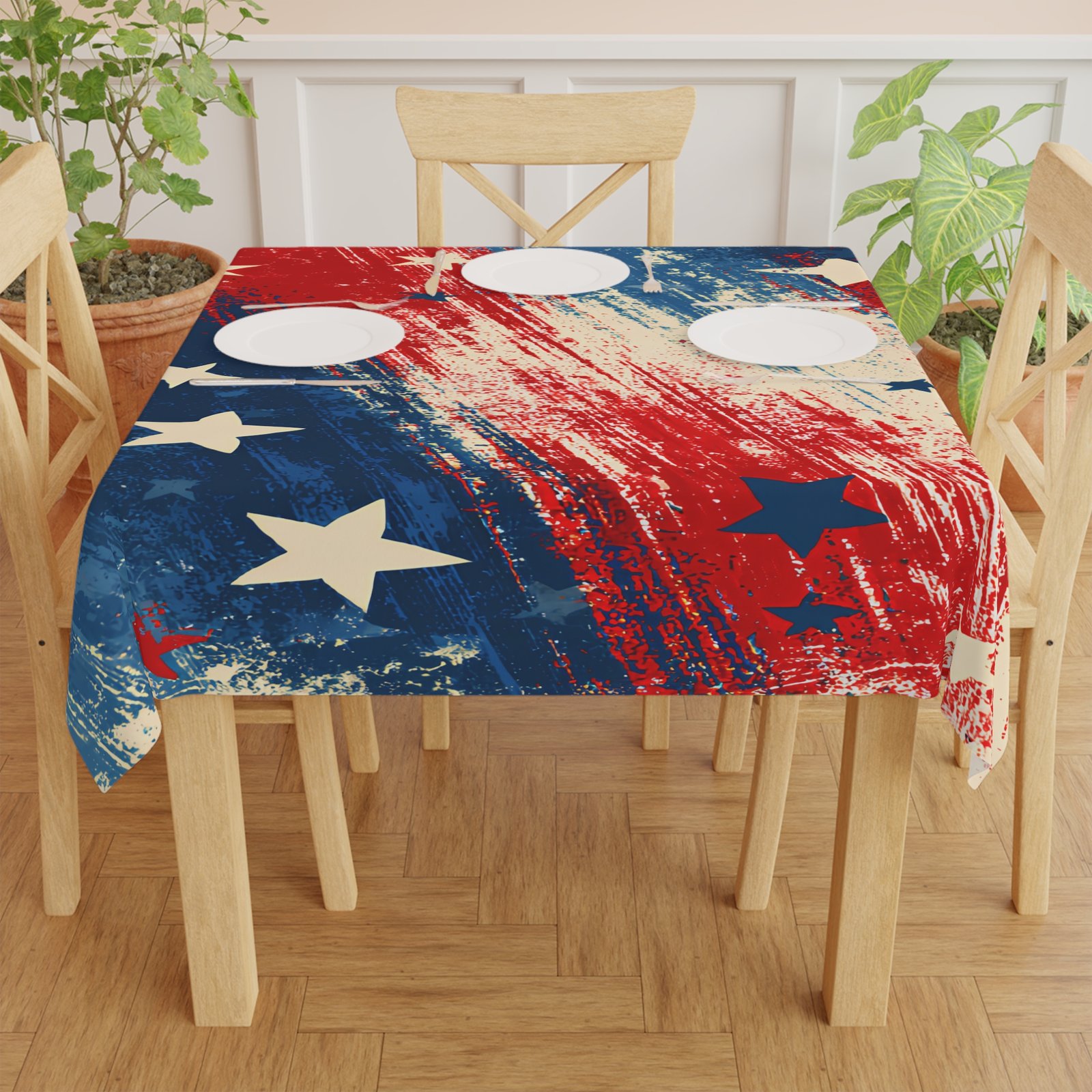 Patriotic Stars Tablecloth — Distressed Red White & Blue Dinner Table Decor for 4th of July - Image 2