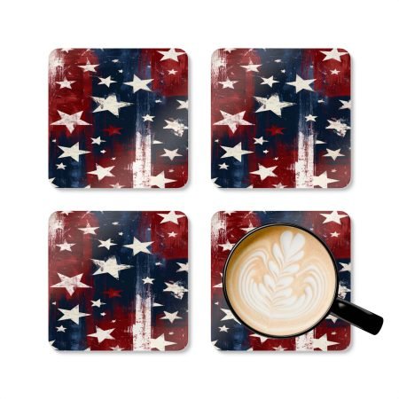 Patriotic Stars Cork Coaster Set – Distressed American Flag Drink Coasters (4-Pack)