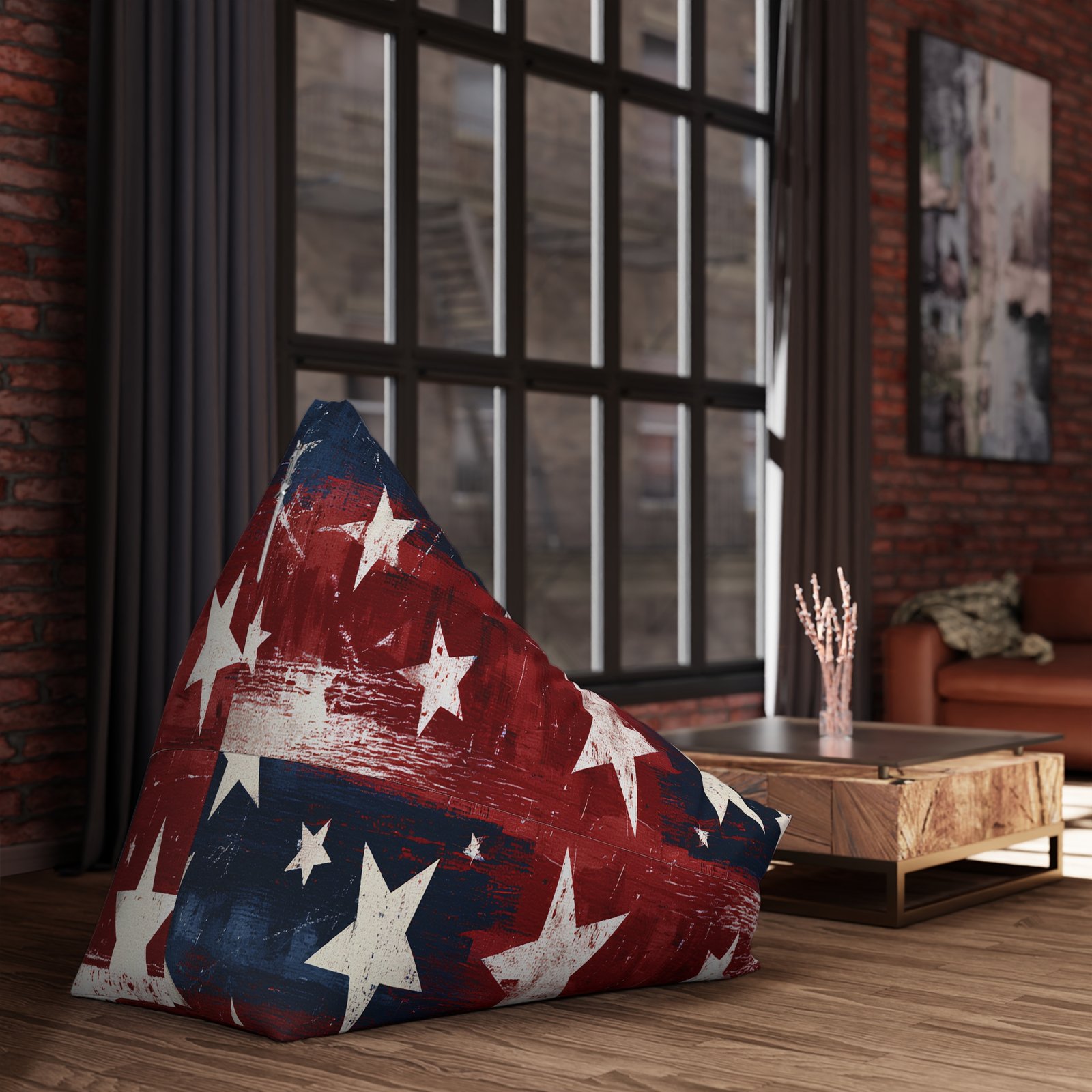 American Flag Stars Bean Bag Chair Cover — Vintage Red White Blue Patriotic Decor - Image 2