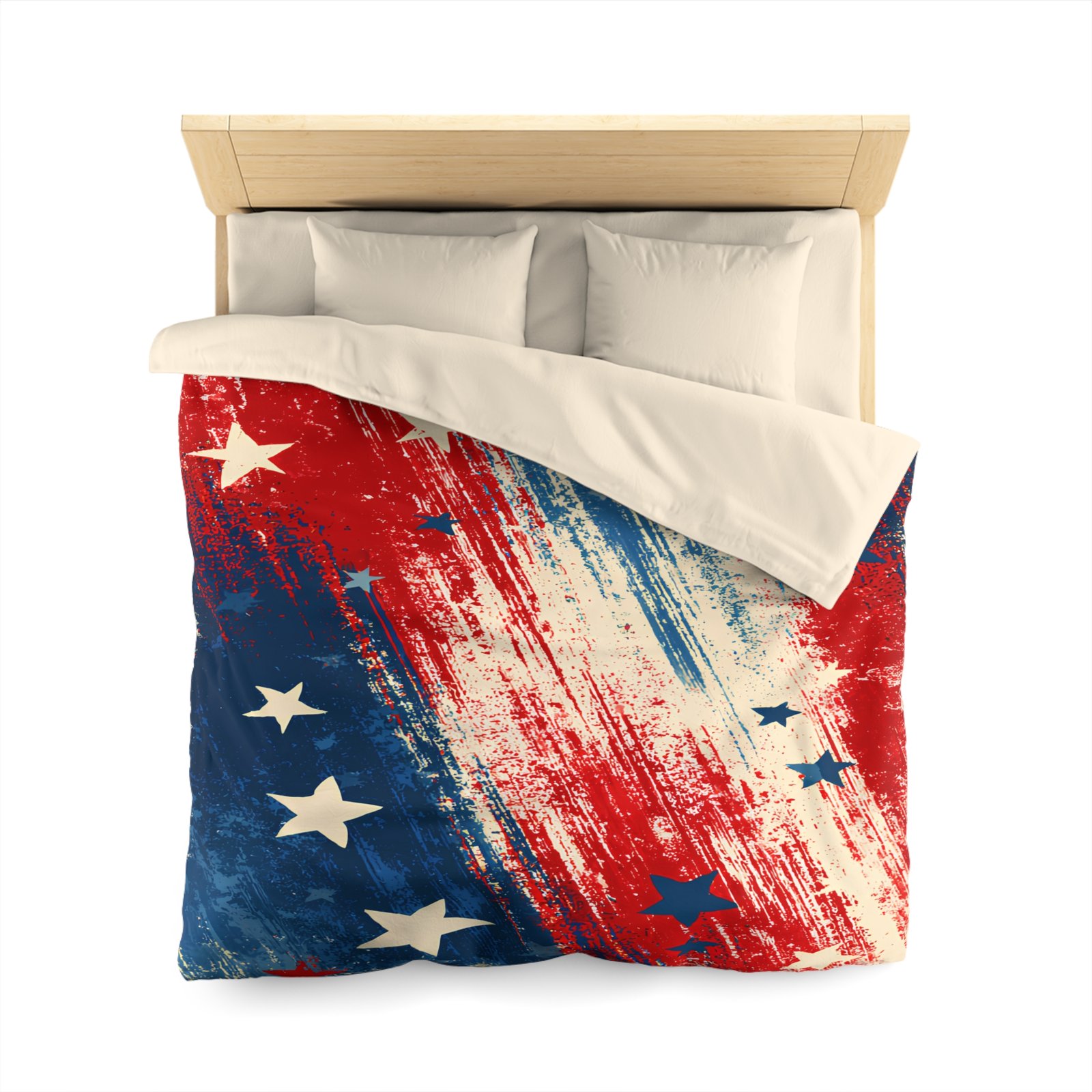Patriotic Stars & Stripes Microfiber Duvet Cover — Vintage Red White Blue Bedroom Decor