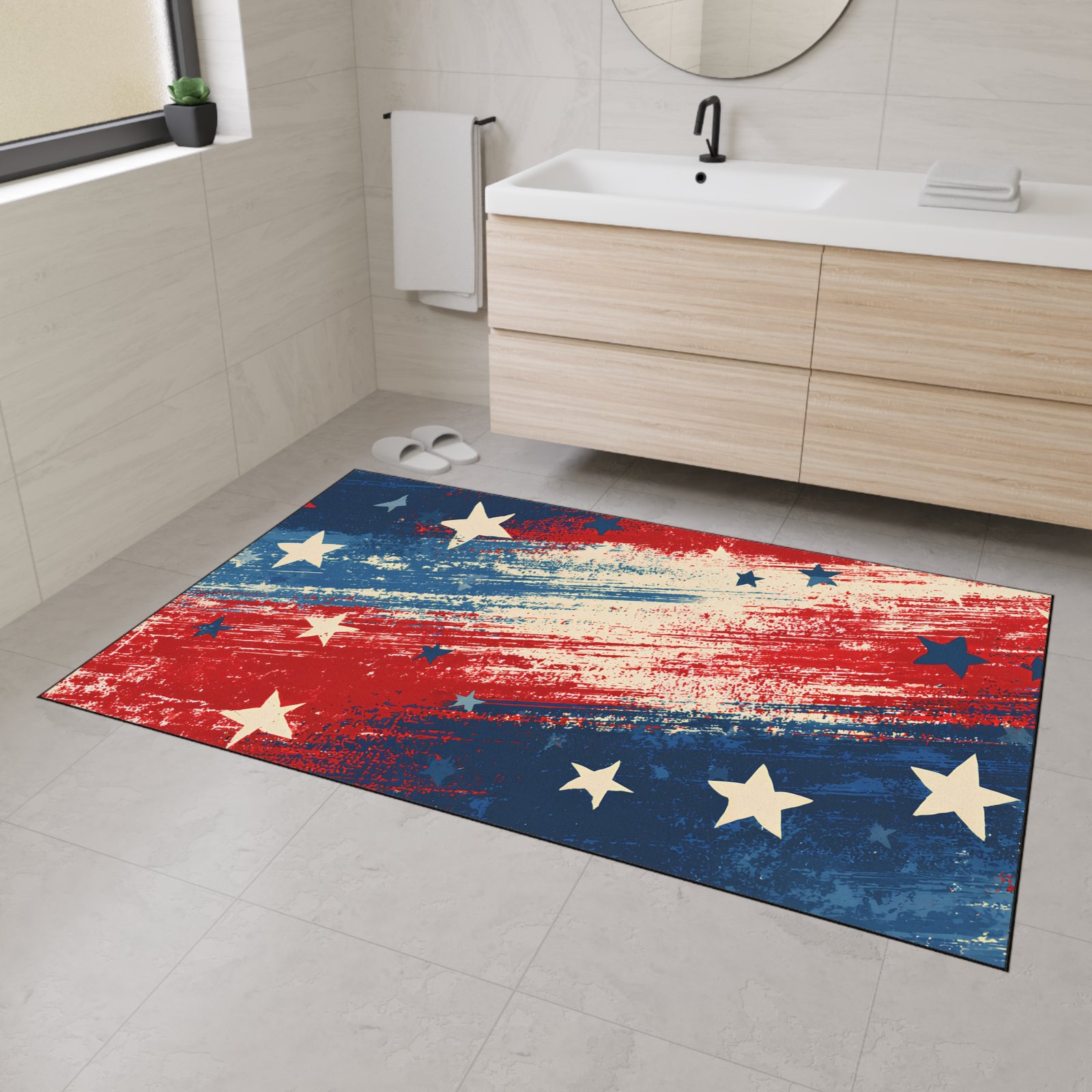 Patriotic Stars Heavy-Duty Floor Mat — American Flag Grunge Welcome Rug