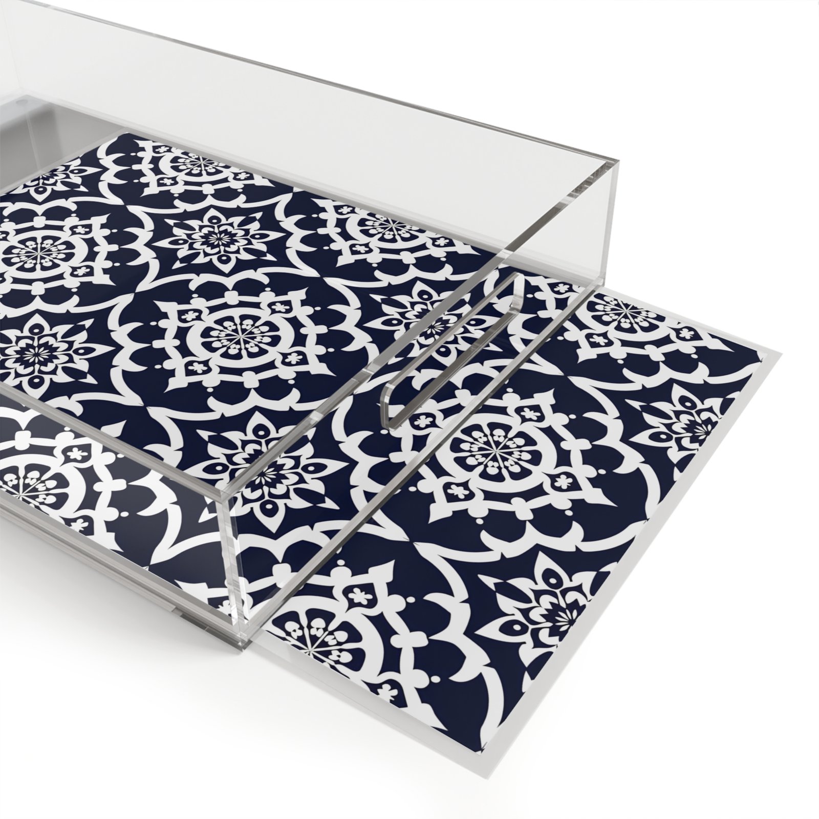 Navy Damask Acrylic Serving Tray — Decorative Tea & Cocktail Tray - Image 2