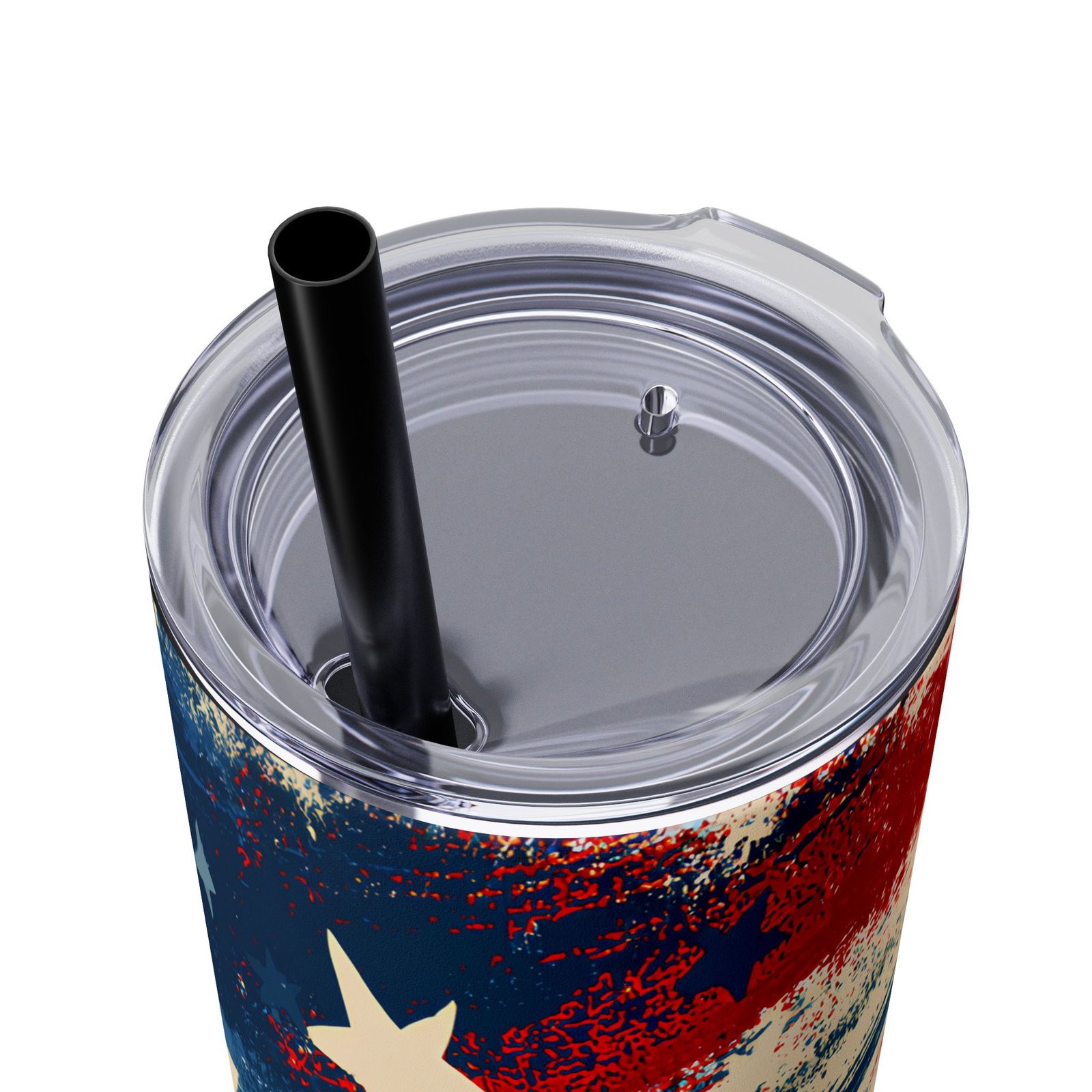 Patriotic American Flag Skinny Tumbler 20oz with Straw — Distressed Stars & Stripes - Image 3