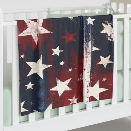 Patriotic Stars Baby Swaddle Blanket – Red White Blue American Flag Nursery Swaddle