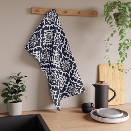 Navy Moroccan Tile Tea Towel — Decorative Cotton Kitchen Towel