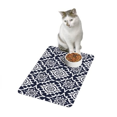 Navy Moroccan Tile Pet Food Mat (12x18)