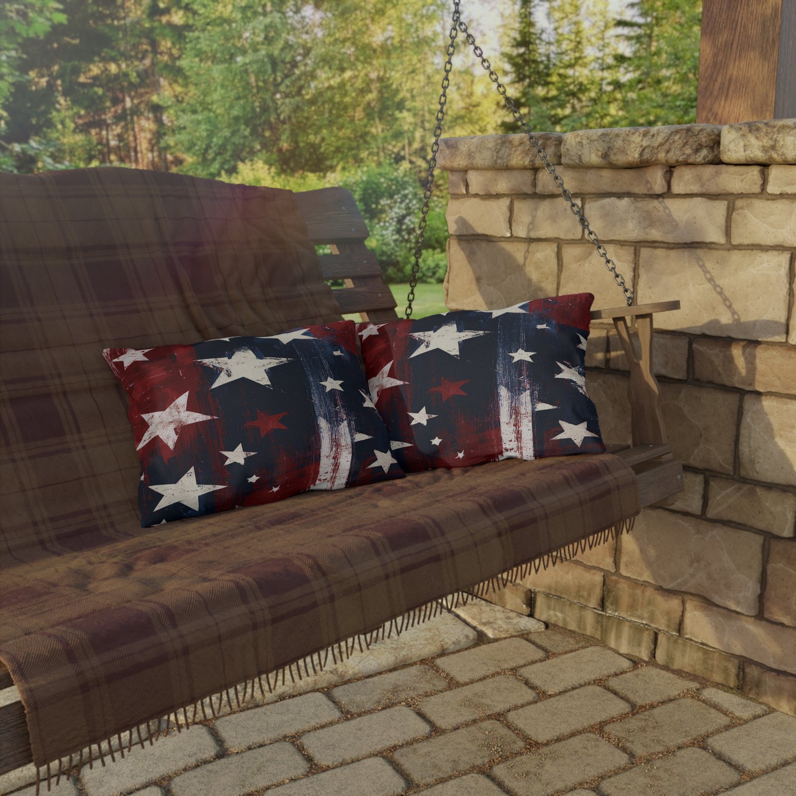 Patriotic Stars Outdoor Pillow – Distressed American Flag Decor for 4th of July & Summer Patios - Image 2