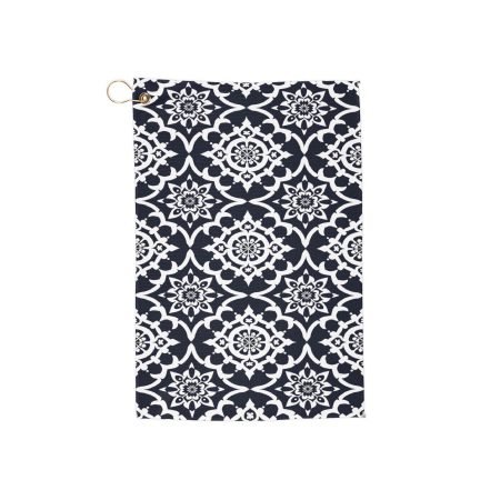 Navy Floral Golf Towel with Brass Grommet — Absorbent Club Towel