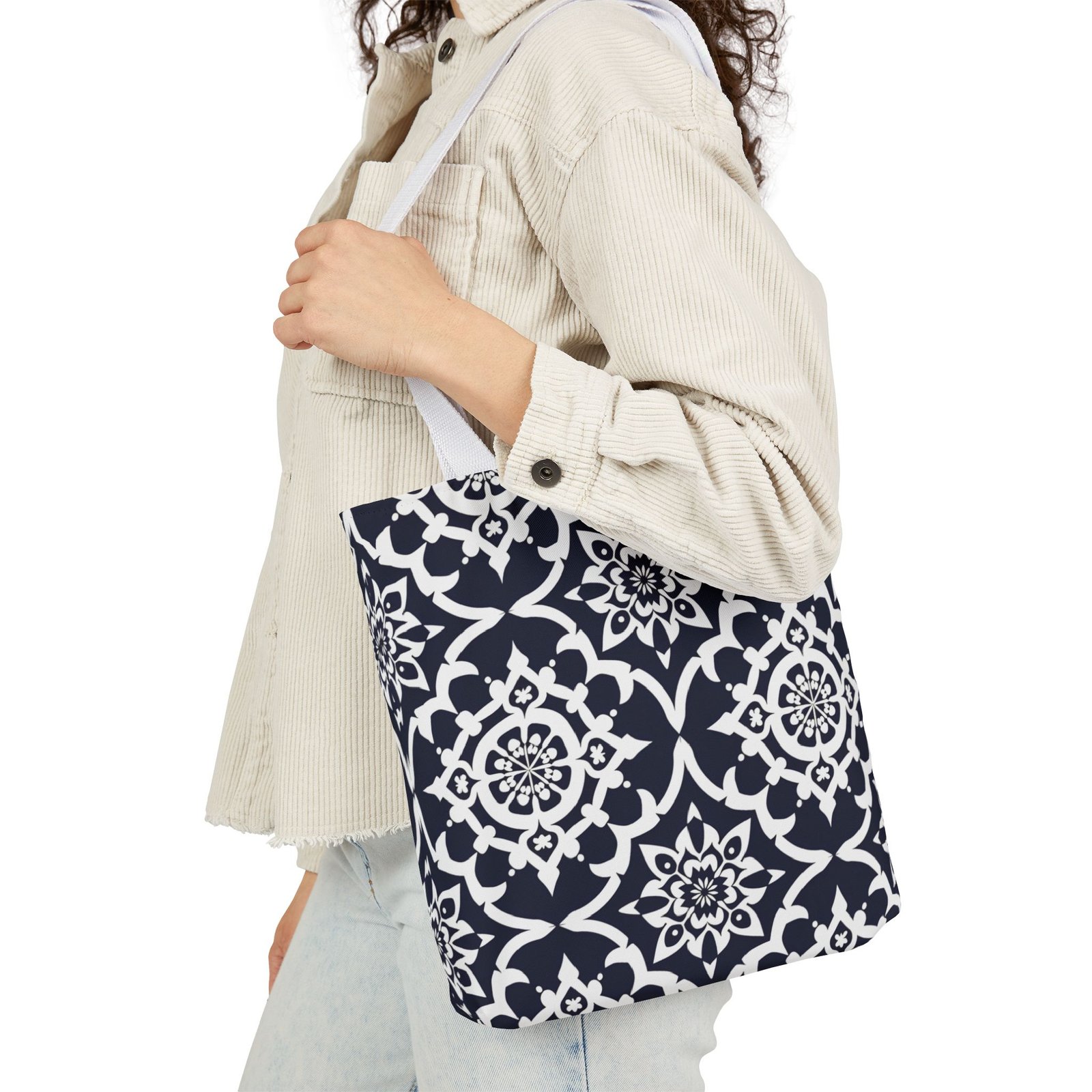 Navy Moroccan Tile Canvas Tote Bag - Image 2