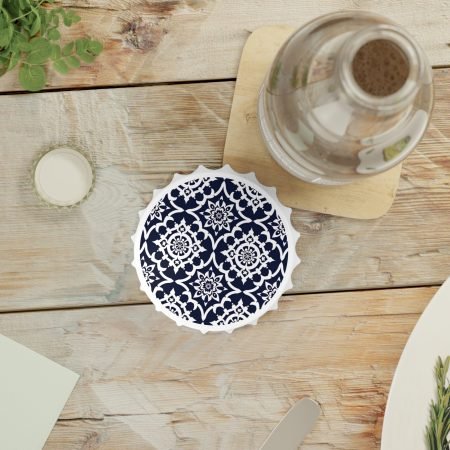 Bottle Opener - Navy Moroccan Tile Pattern Magnetic Bottle Cap Opener
