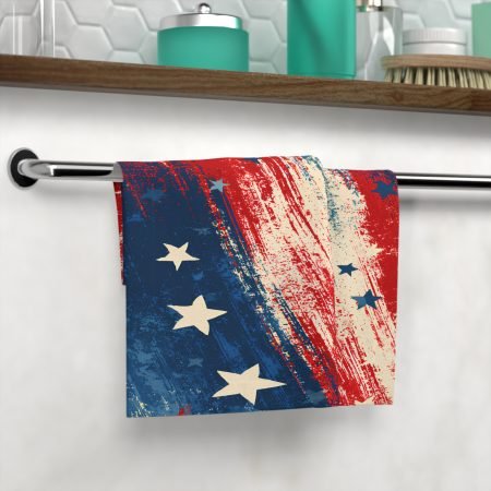 Patriotic Stars Face Towel — Distressed Red White Blue Americana