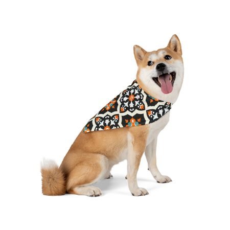 Moroccan Tile Pet Bandana — Orange & Teal Geometric Dog Scarf