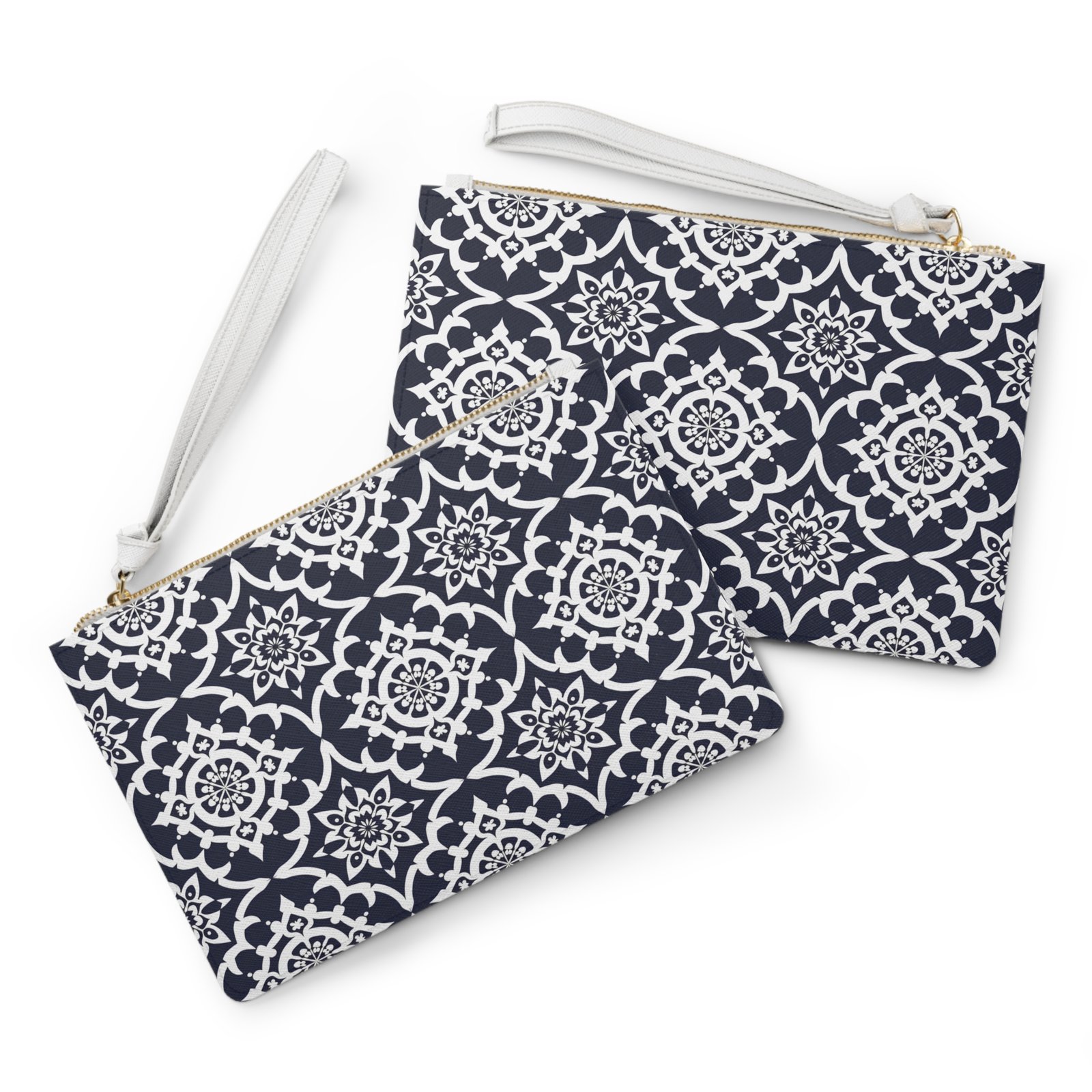 Navy Moroccan Tile Clutch Bag — Patterned Wristlet Purse - Image 3