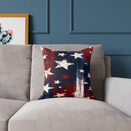 Patriotic Stars Square Pillow — Distressed American Flag Accent Cushion