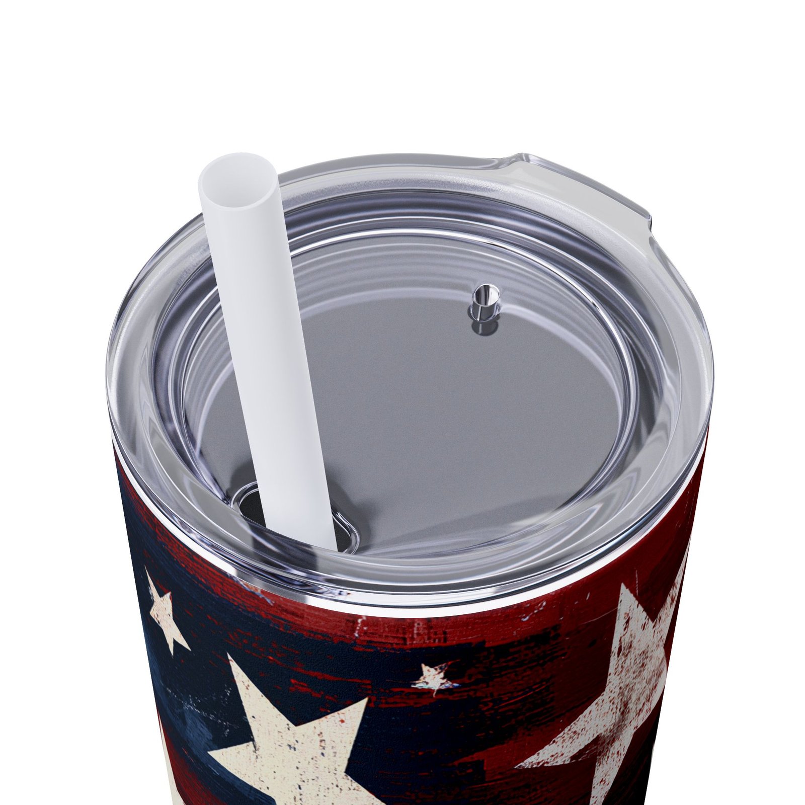 20oz Skinny Tumbler - Distressed American Flag Stars Stainless Straw Cup - Image 3