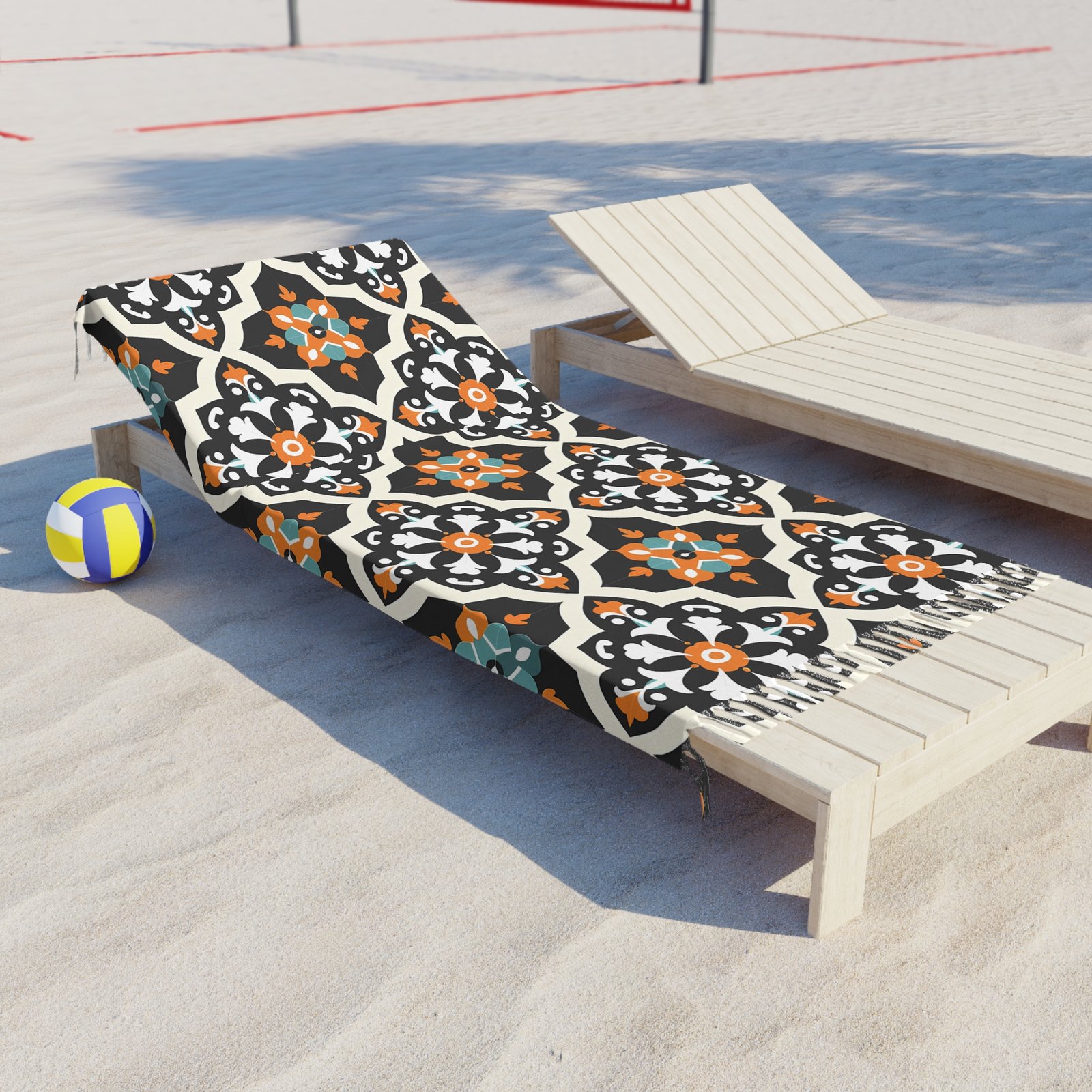 Boho Beach Towel — Moroccan Tile Pattern Fringe Towel - Image 2