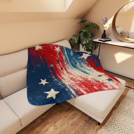Patriotic Stars Sherpa Blanket – Tan Reversible Cozy Throw