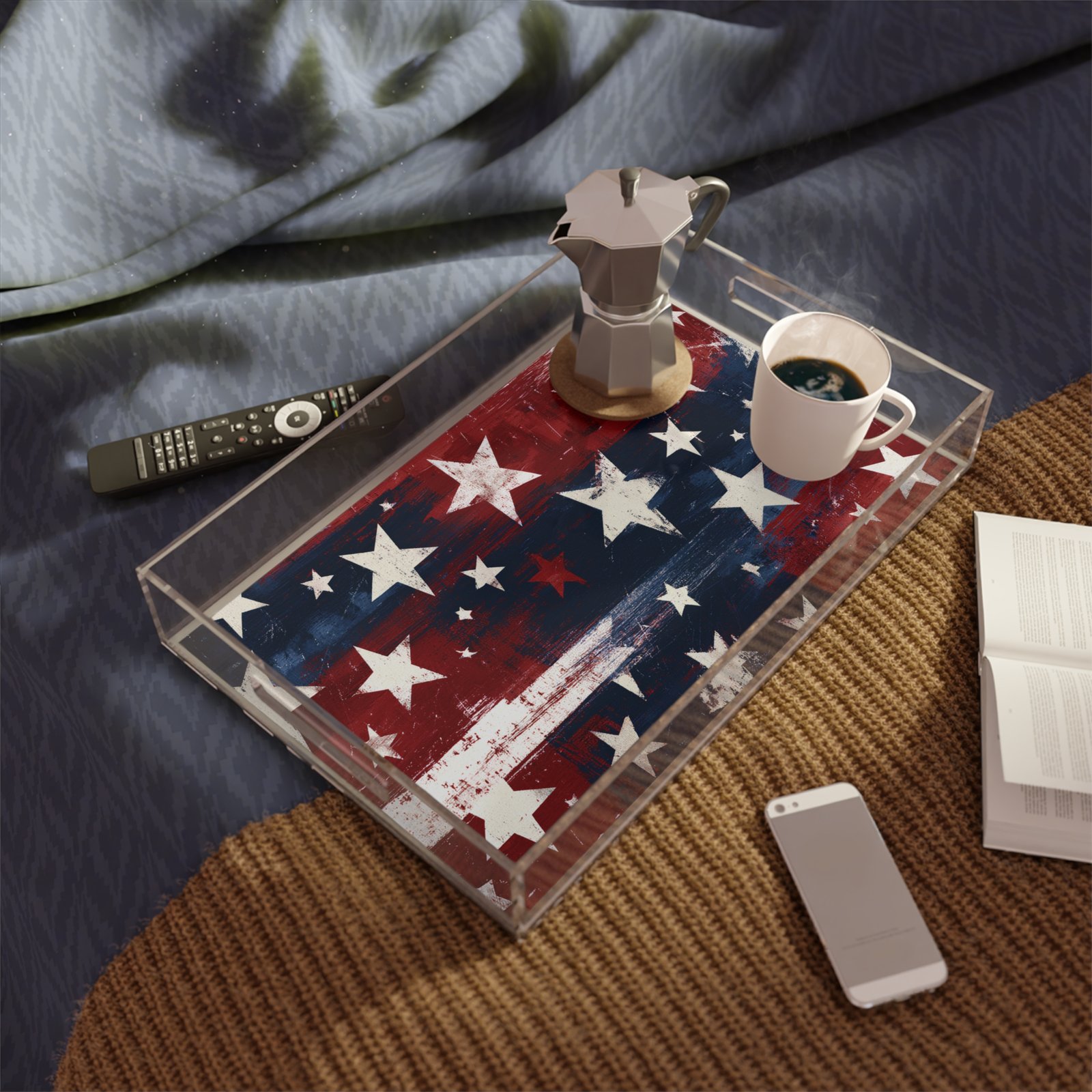 Patriotic Stars Acrylic Serving Tray – Distressed American Flag Design